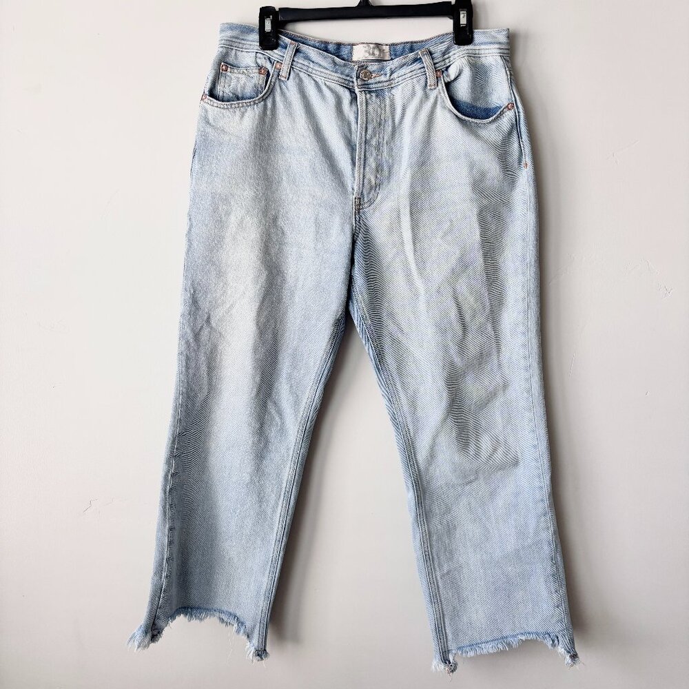 Free People Maggie Mid Rise Raw Hem Straight Leg Jeans Women 30 Light Wash
